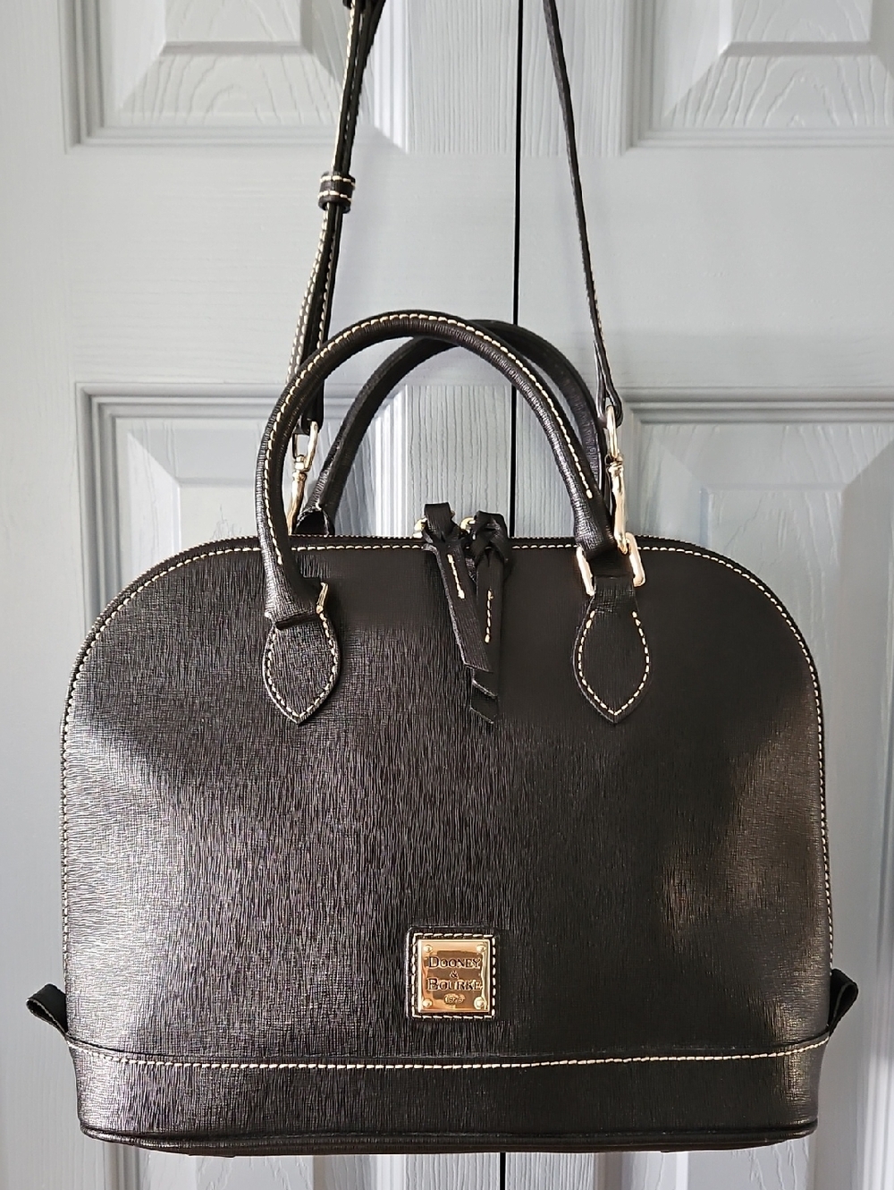 Dooney & Bourke Black Saffiano Leather Domed Zip Satchel